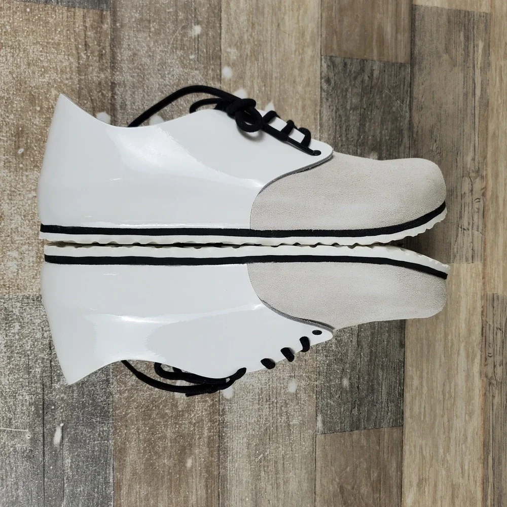 Birkenstock Maine Mens Shoes Sz 12 White Patent Lace Up Low Top Round Toe
